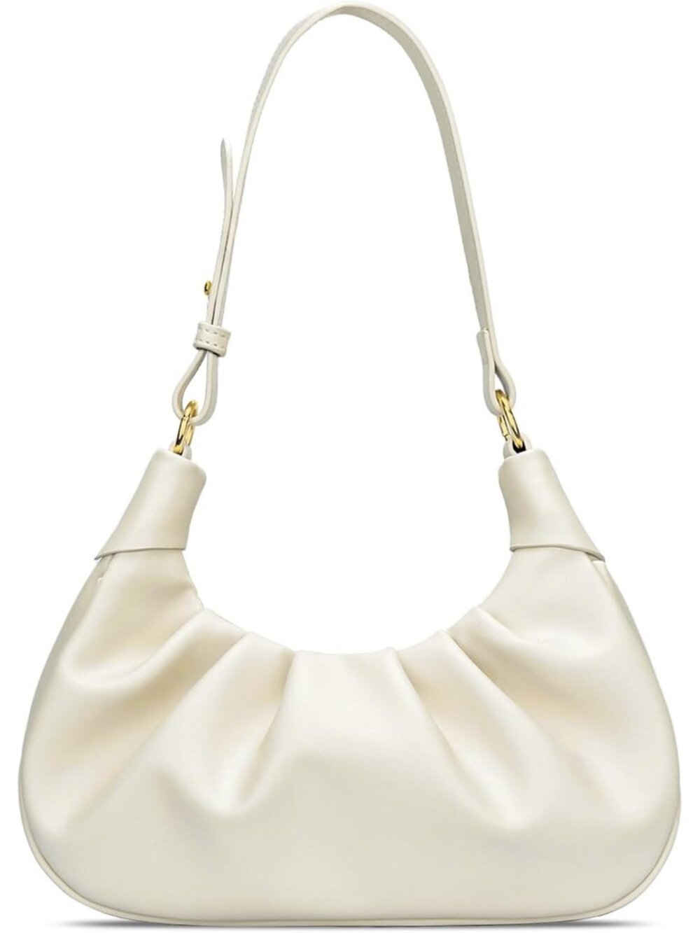 Women's Beige Crescent Ruched Mini Hobo Underarm Handbag Purse Shoulder Bag